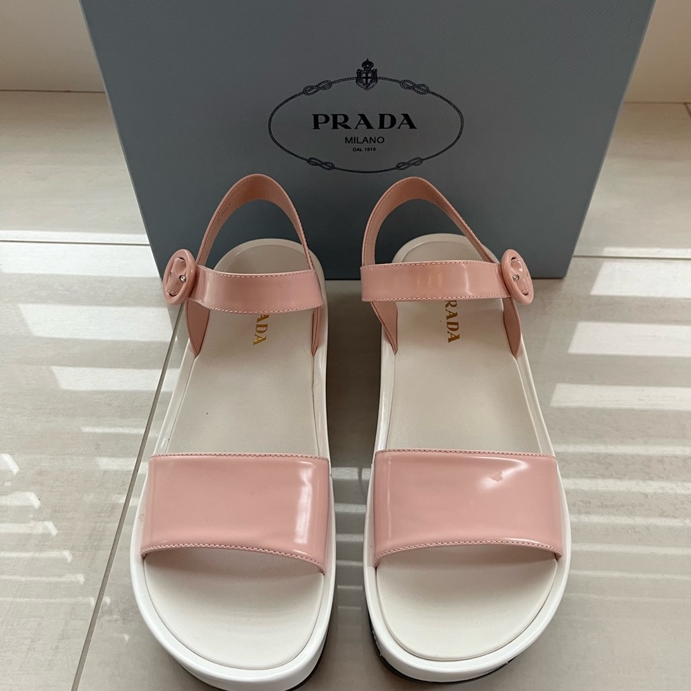 SOLD NIB PRADA PINK WEDGE SANDALS